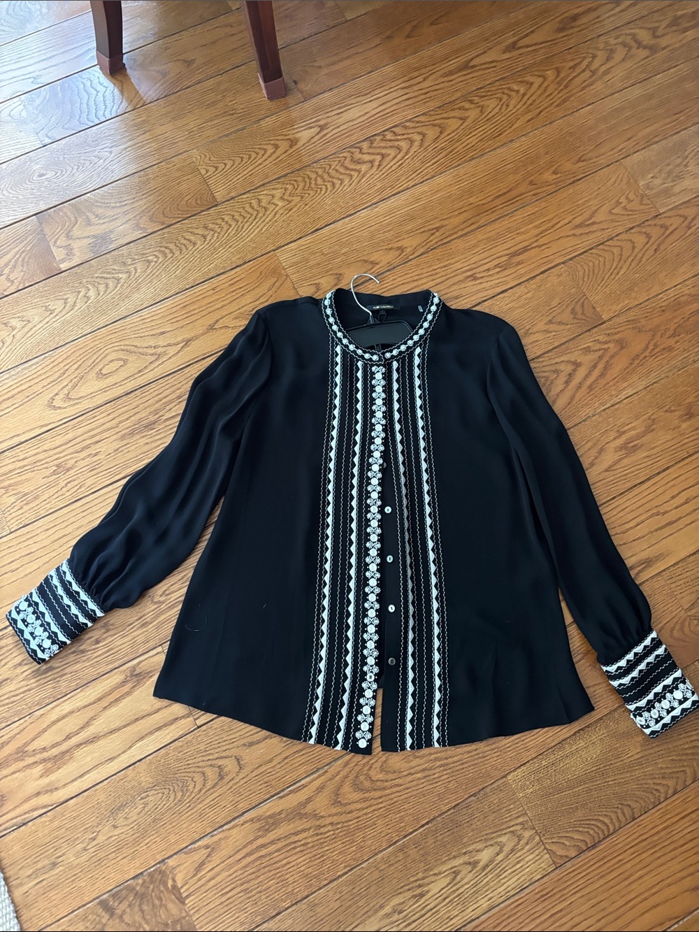 Kobi Halperin Black Blouse with White Embroidered Trim